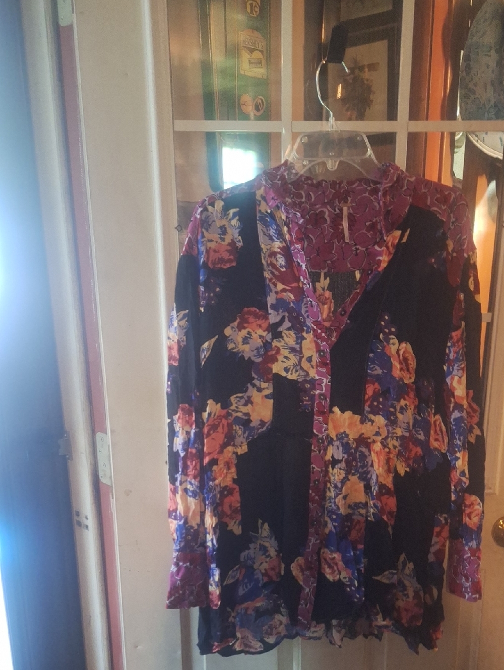 Free People Floral Mixed-Print Blouse in Navy, Purple, Yellow